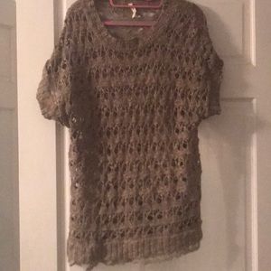 Knit sweater with lace trim on bottom